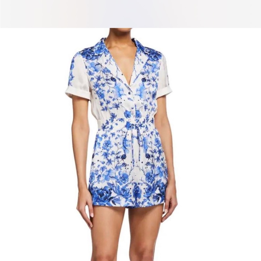 Alice + Olivia Leighton Blue White Floral Romper, Size US 2